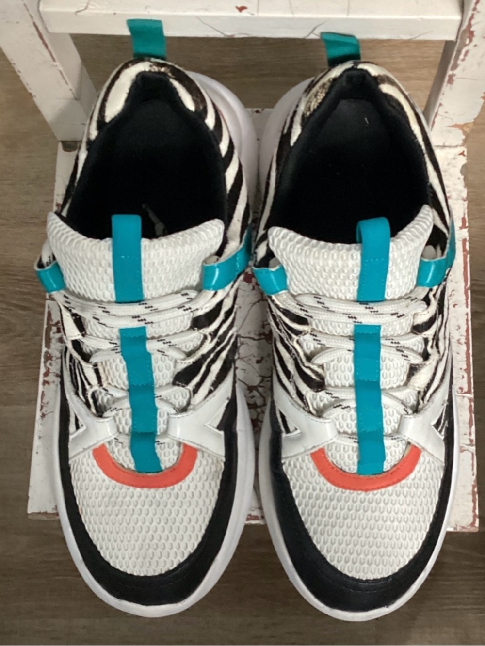 INC International Concepts White Sneakers with Teal and Orange Accents